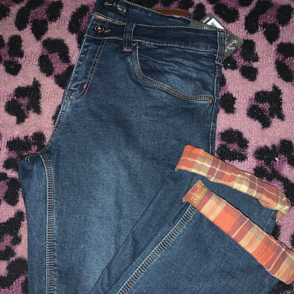 Woman’s flannel-lined jeans, lined with flannel.